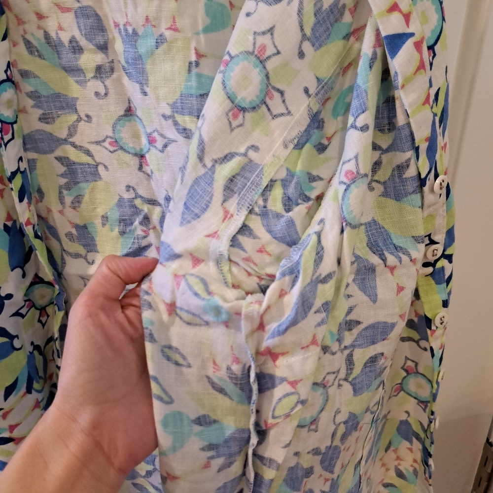 JM collection 100% Linen floral top shirt button down size 12 - Picture 14 of 15